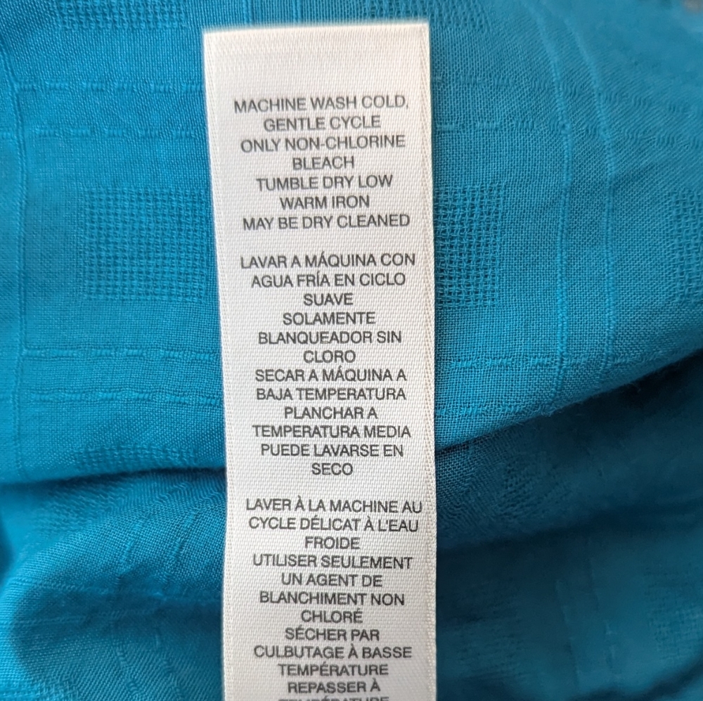 Chicos Top Womens Size (2) US L / 12 Teal Ballon Sleeve Rayon/Cotton - Picture 13 of 13
